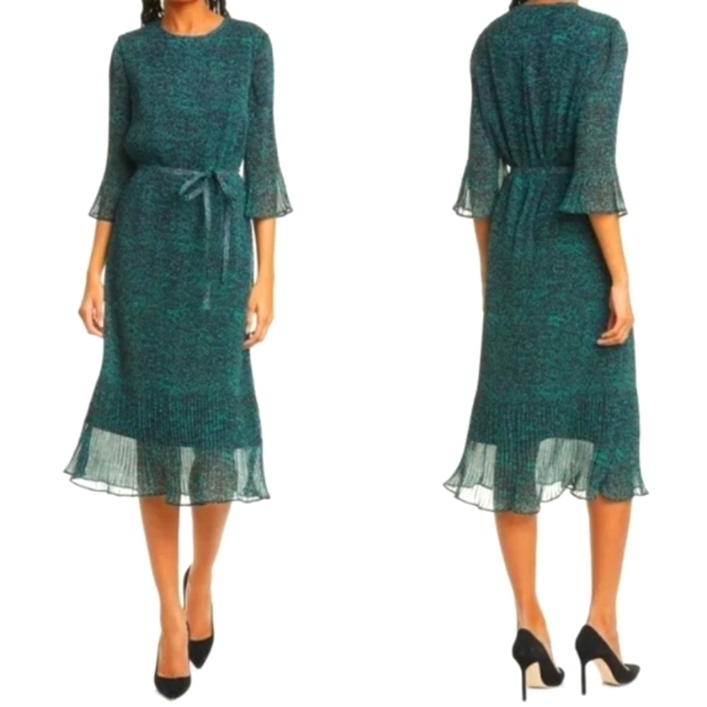 Hugo Boss Dress Diplie Mini Dot Plisse Midi Arsenic Fantasy Green Crepe